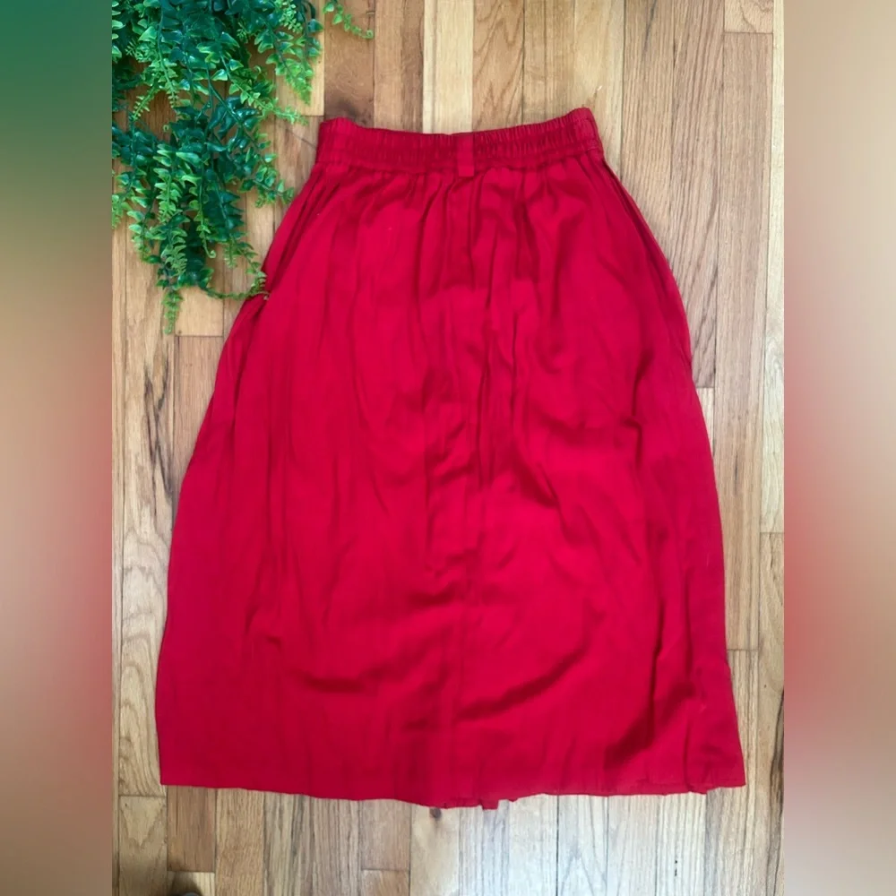 Vintage Red Stretchy Waist Skirt w/ Belt Loops and Pockets By Briggs Petite - Picture 5 of 6